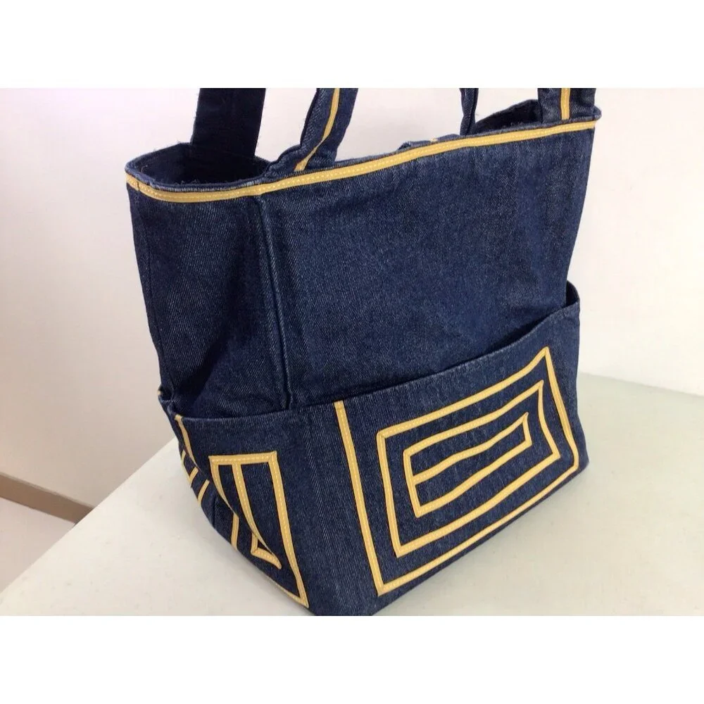 Large Vintage Denim Tote Bag Blue Jean Shoulder Carryall Handbag